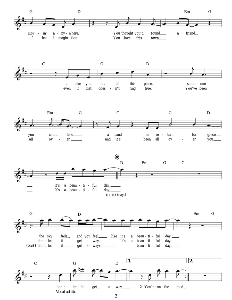 Beautiful Day Piano scores gallery preview page 2