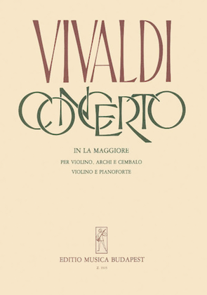 Book cover for Concerto in A for Violin, Strings and Cembalo, RV 345