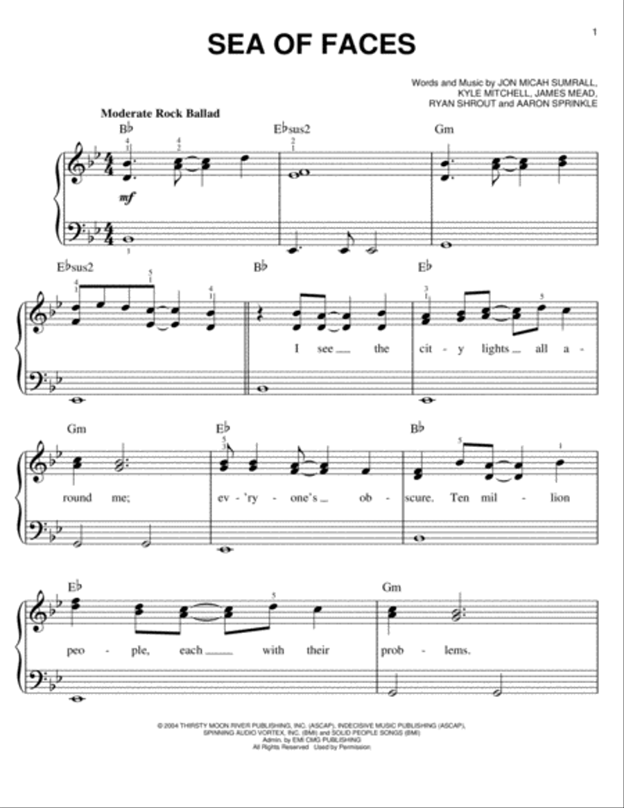 Sea Of Faces Easy Piano scores gallery preview page 1