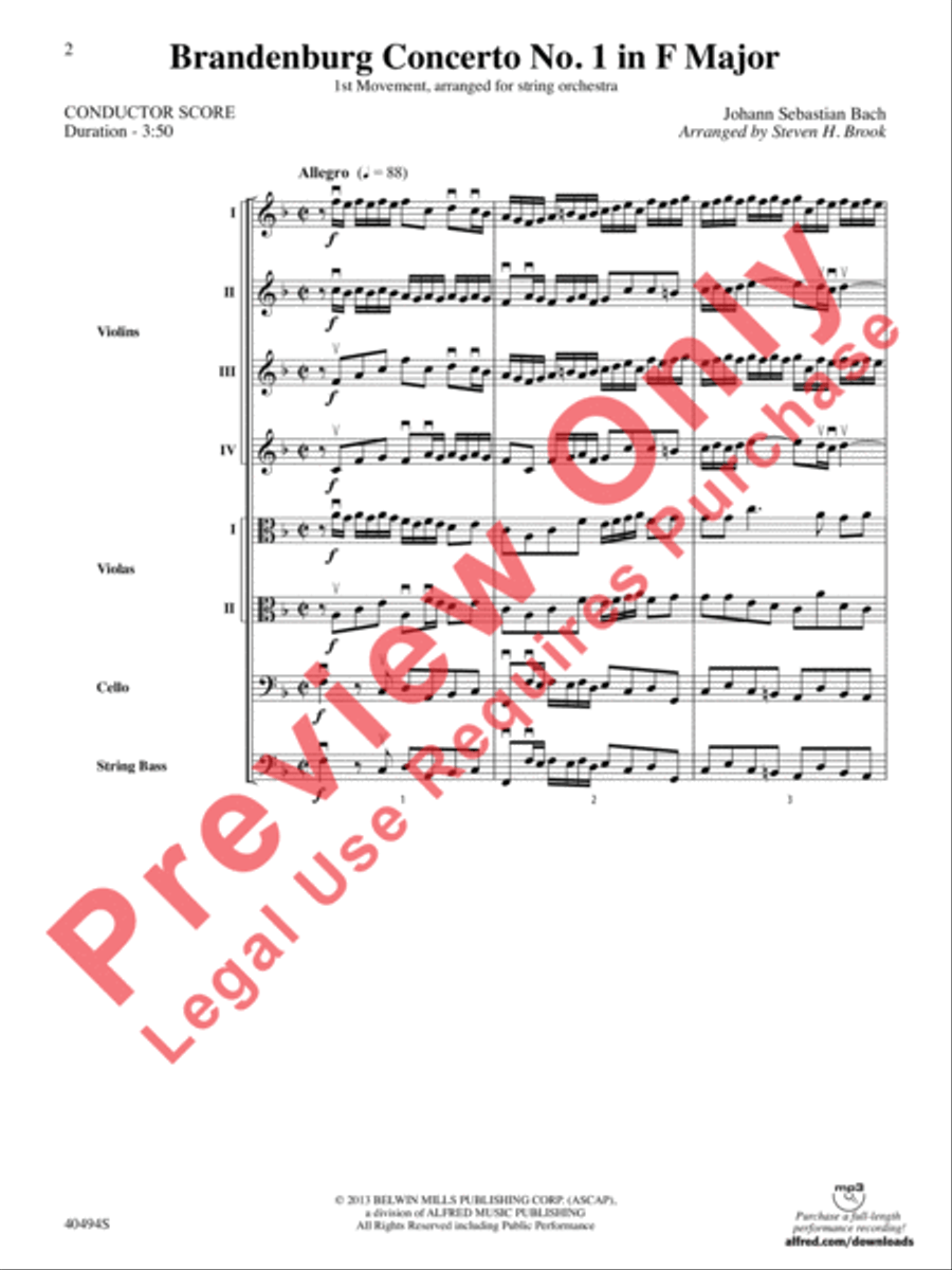 Brandenburg Concerto No. 1 in F Major String Orchestra scores gallery preview page 3