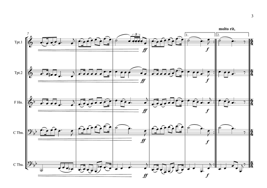 Swedish National & Royal Anthems for Brass Quintet (World National Anthem Series Brass Quintet scores gallery preview page 3