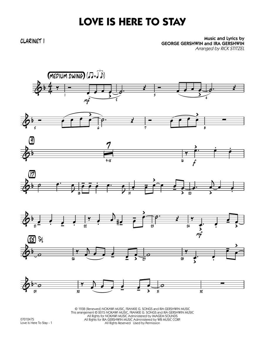 Love Is Here To Stay - Bb Clarinet 1 Jazz Ensemble scores gallery preview page 1