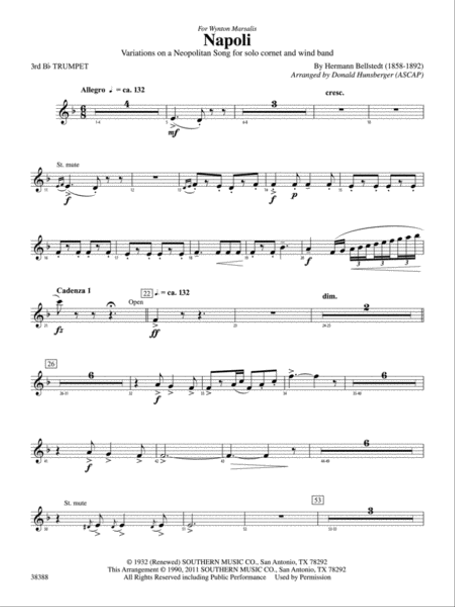 Napoli: 3rd B-flat Trumpet Concert Band scores gallery preview page 1