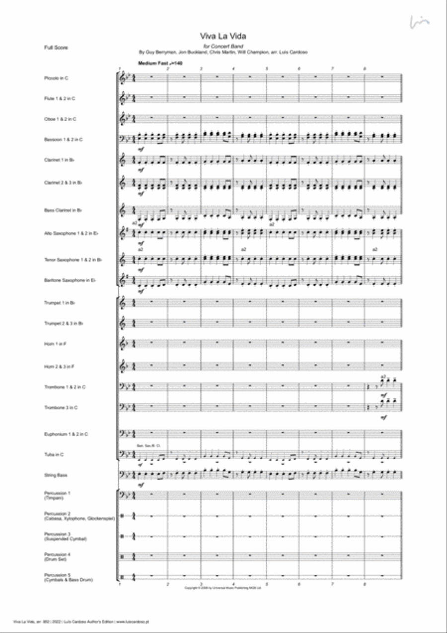 Viva La Vida Concert Band scores gallery preview page 5