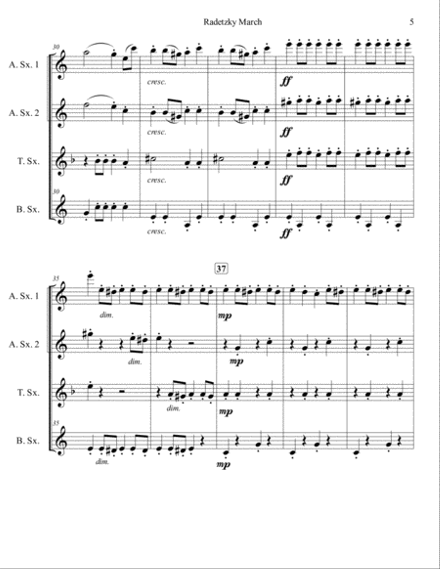 Radetzky March for Saxophone Quartet (SATB or AATB) Saxophone Quartet scores gallery preview page 5