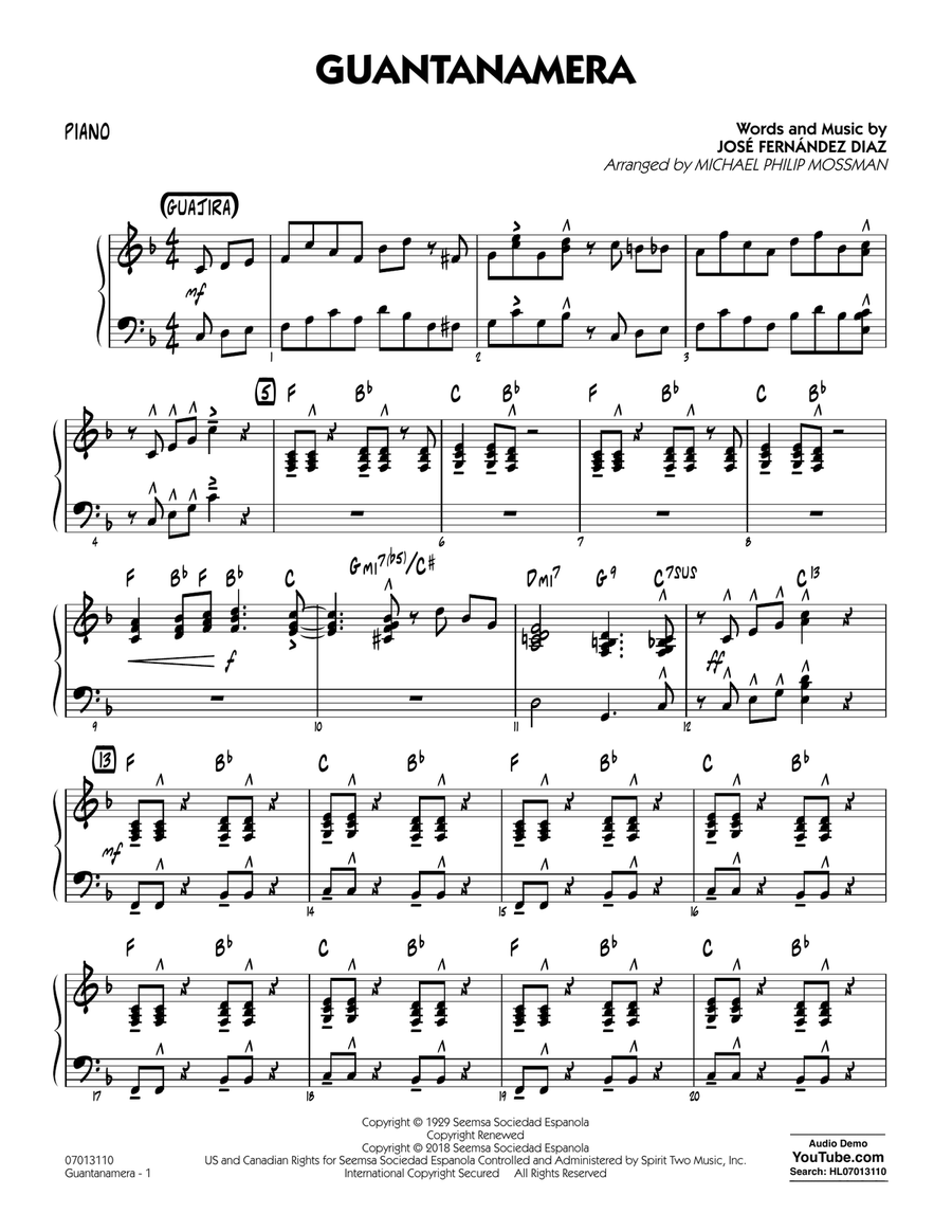 Guantanamera - Piano Jazz Ensemble scores gallery preview page 1