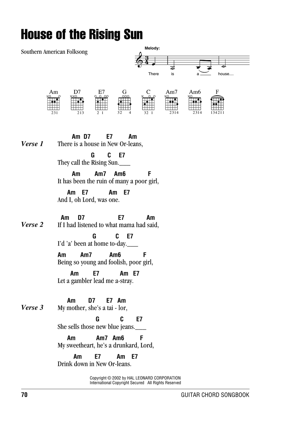 House Of The Rising Sun Acoustic Guitar scores gallery preview page 1