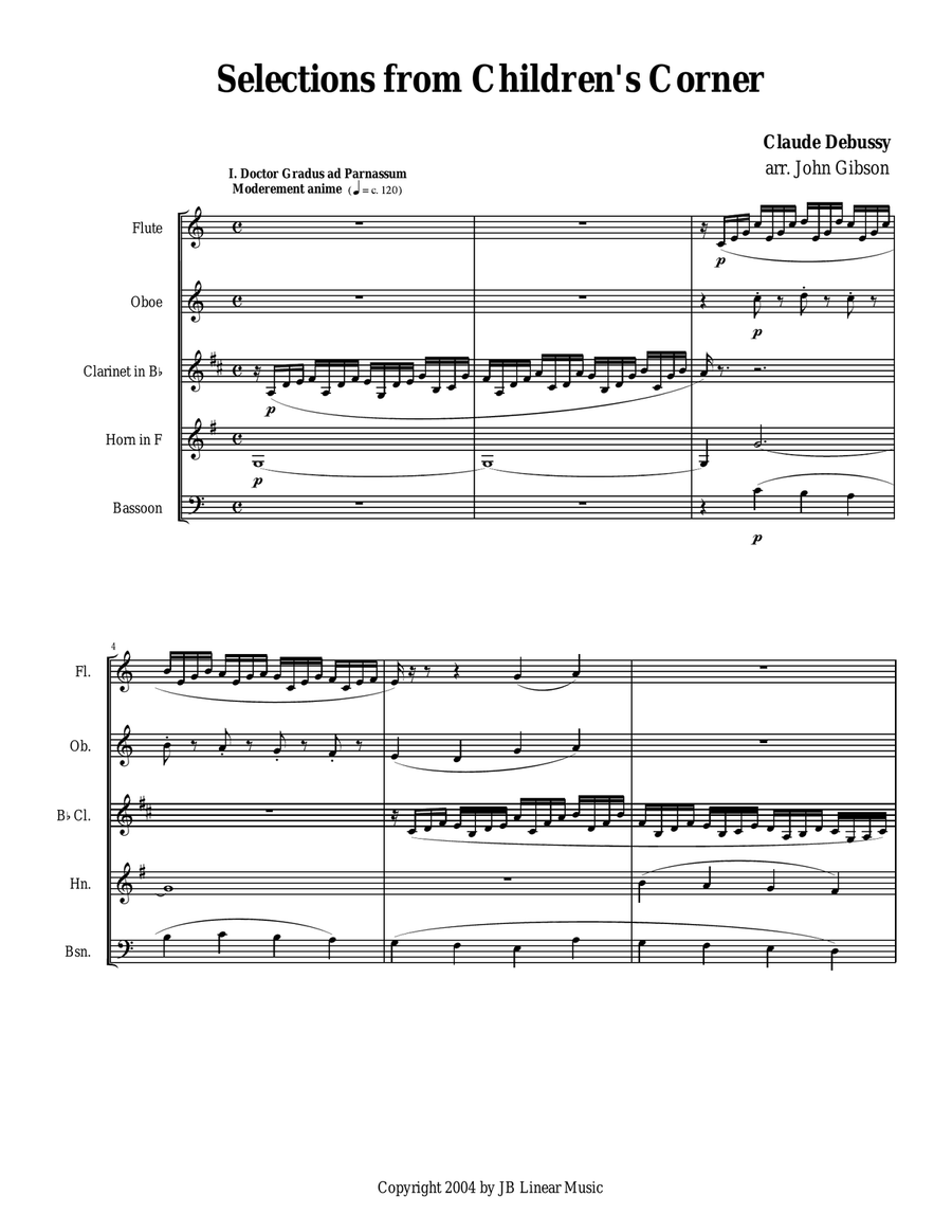 Debussy Children's Corner for Woodwind Quintet Woodwind Quintet scores gallery preview page 1