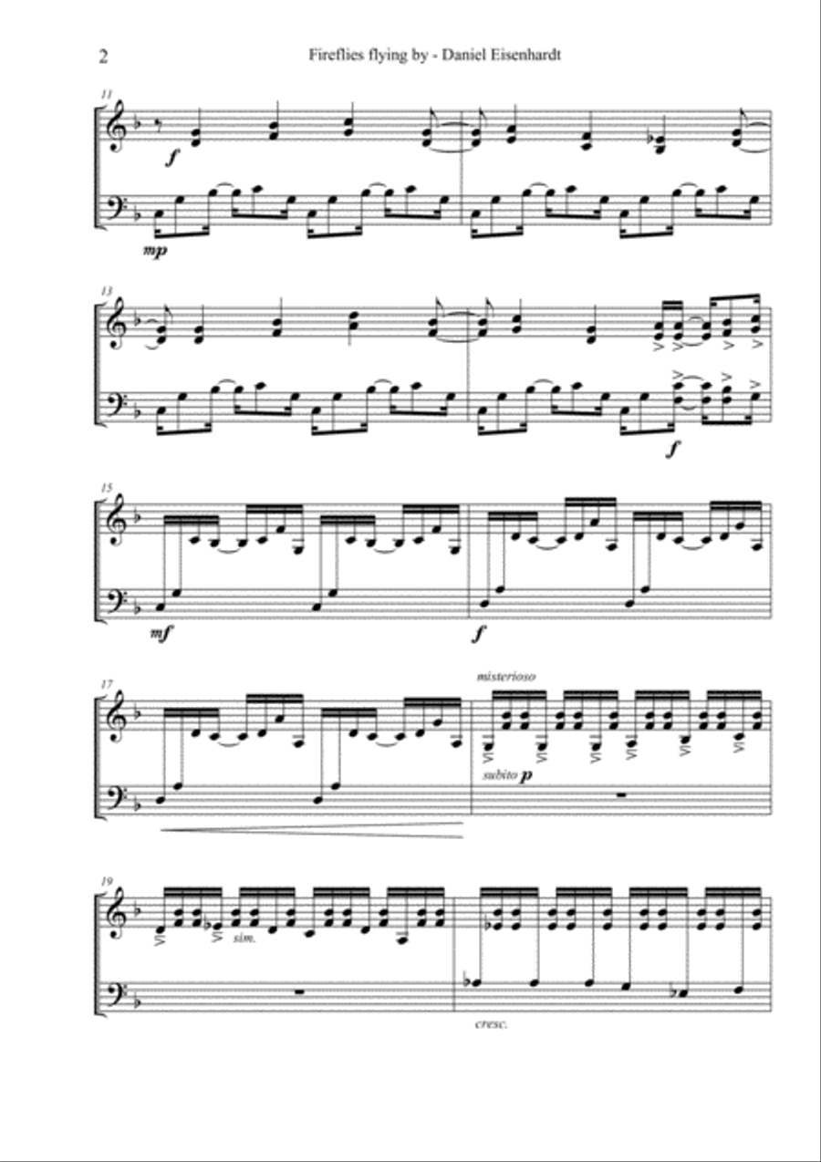 Fireflies flying by (4.3 octave Marimba with opt. Cajon/Drums accompaniment, 4 minutes) Percussion Ensemble scores gallery preview page 3