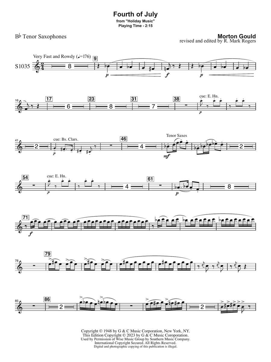 Fourth of July (arr. R. Mark Rogers) - Tenor Saxophone Concert Band scores gallery preview page 1