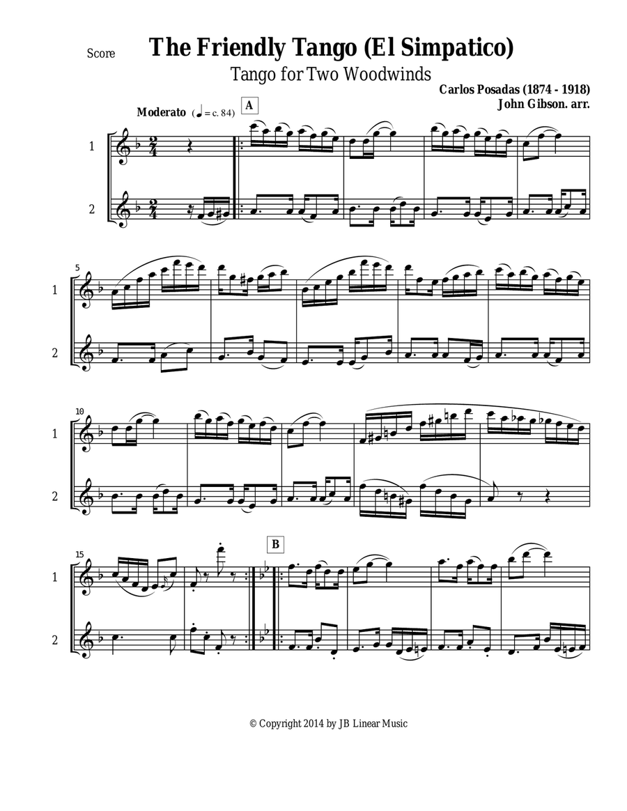 The Friendly Tango by Carlos Posadas set for flexible woodwind duets Woodwind Duet scores gallery preview page 2
