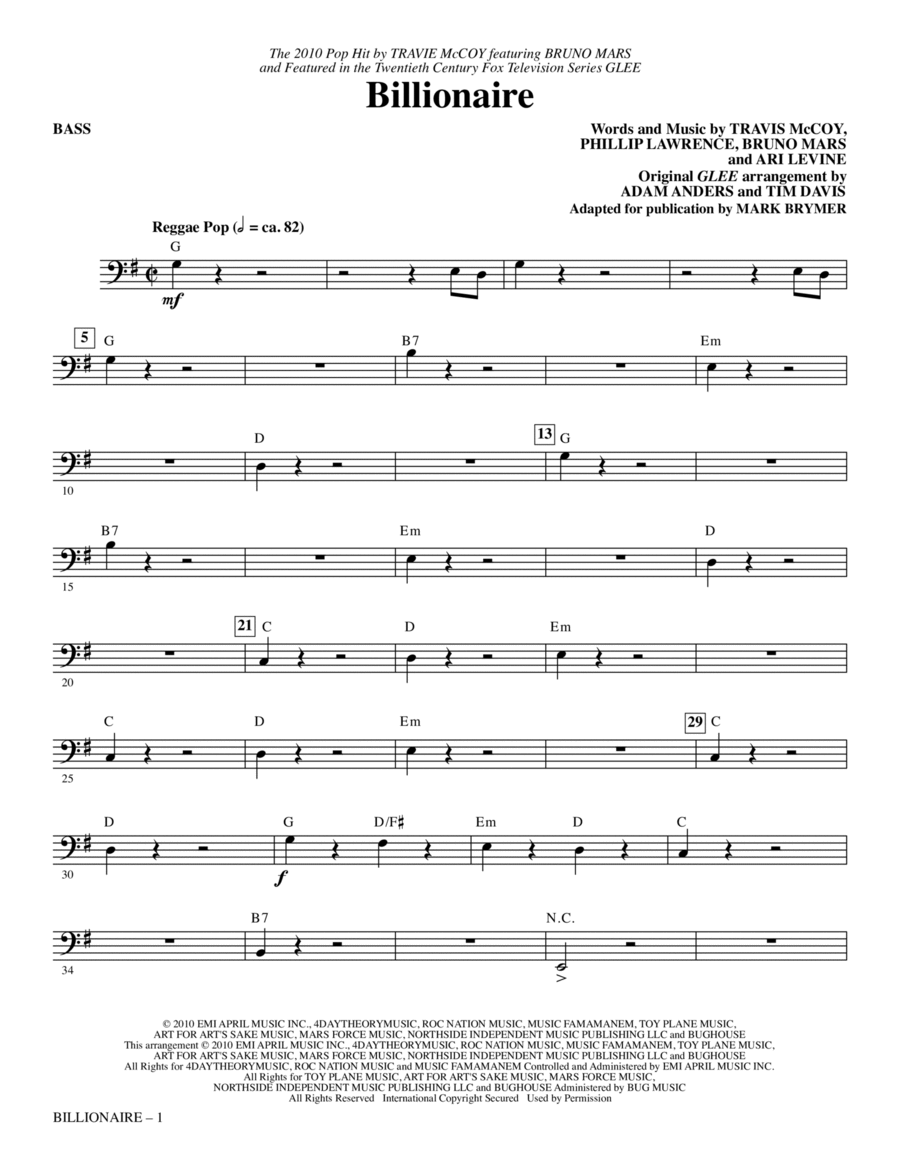 Billionaire - Bass Choir scores gallery preview page 1