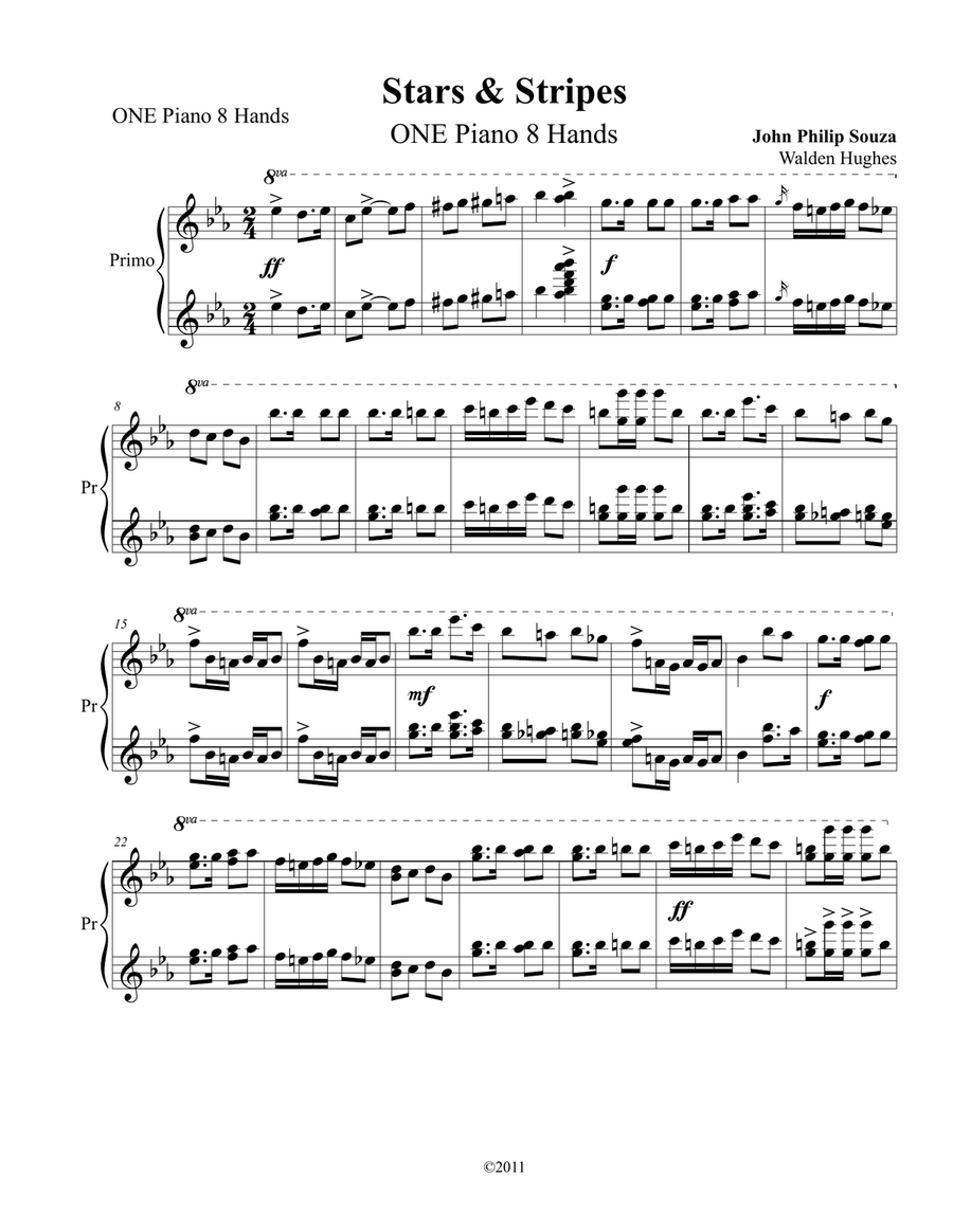Stars & Stripes Forever ONE Piano 8 Hands String Quartet - Digital Sheet Music