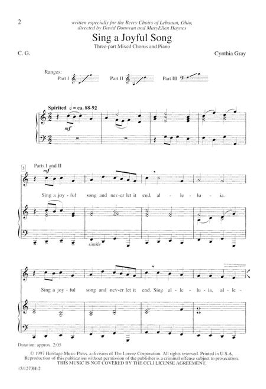 Sing a Joyful Song 3-Part scores gallery preview page 2