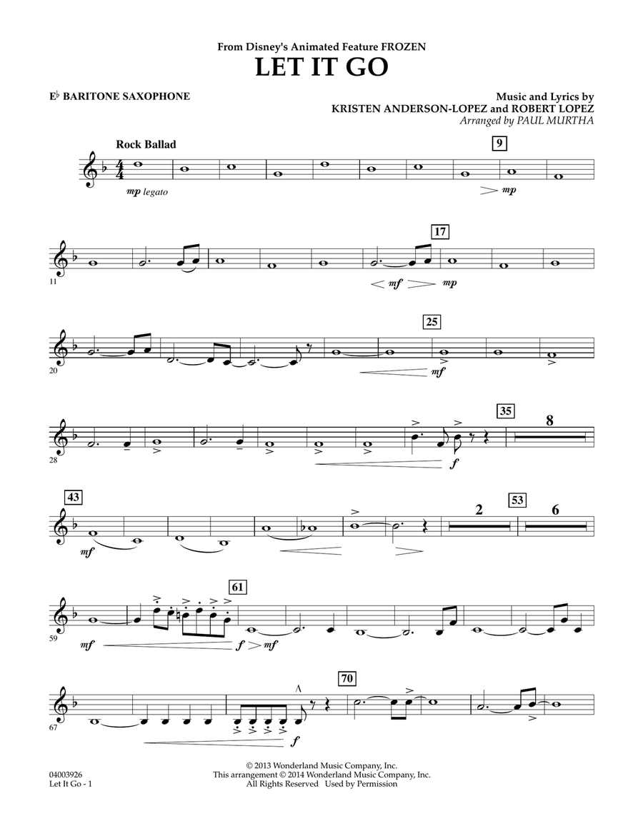 Let It Go - Eb Baritone Saxophone