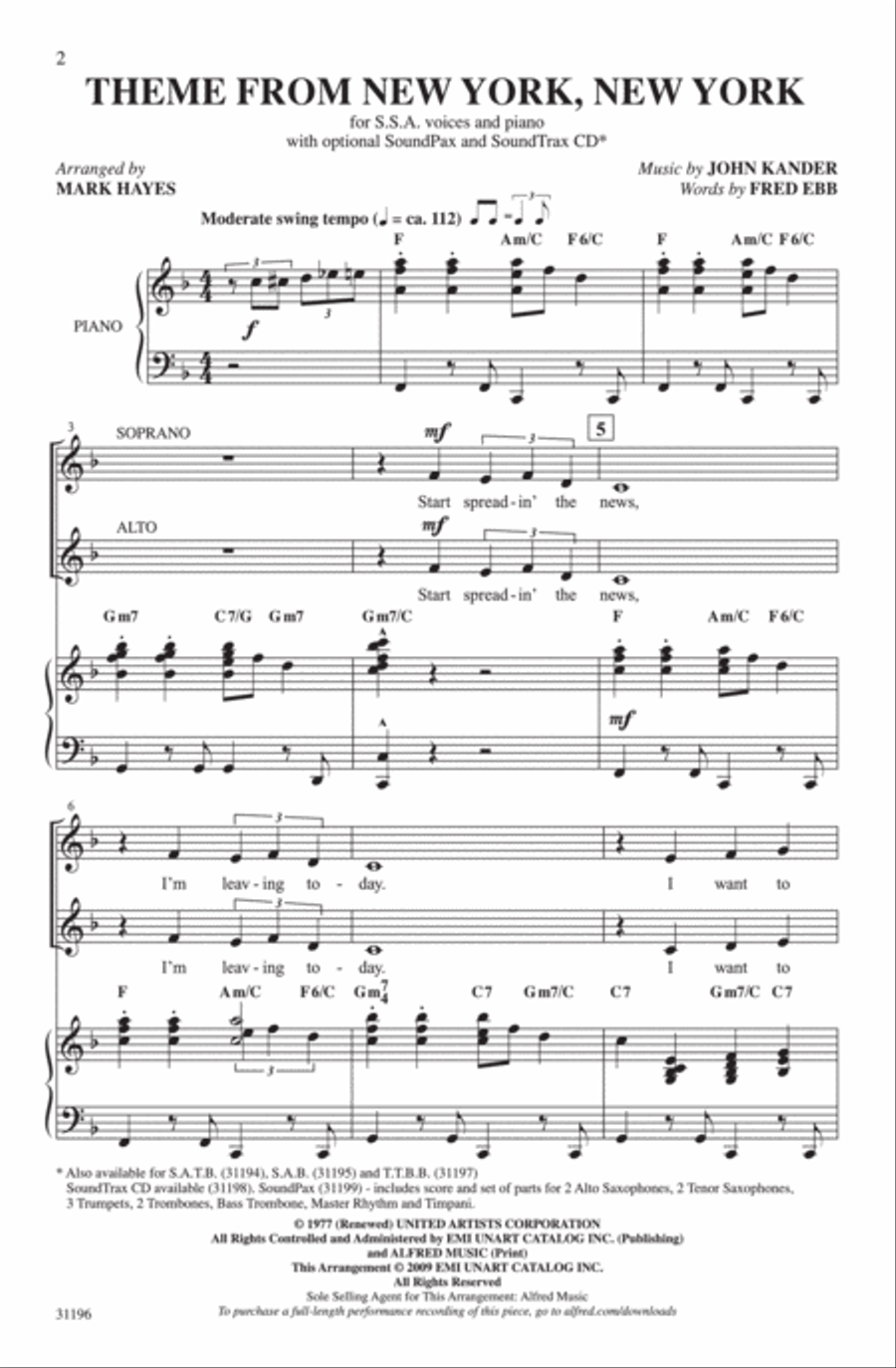 Theme from New York, New York Women's Choir scores gallery preview page 2