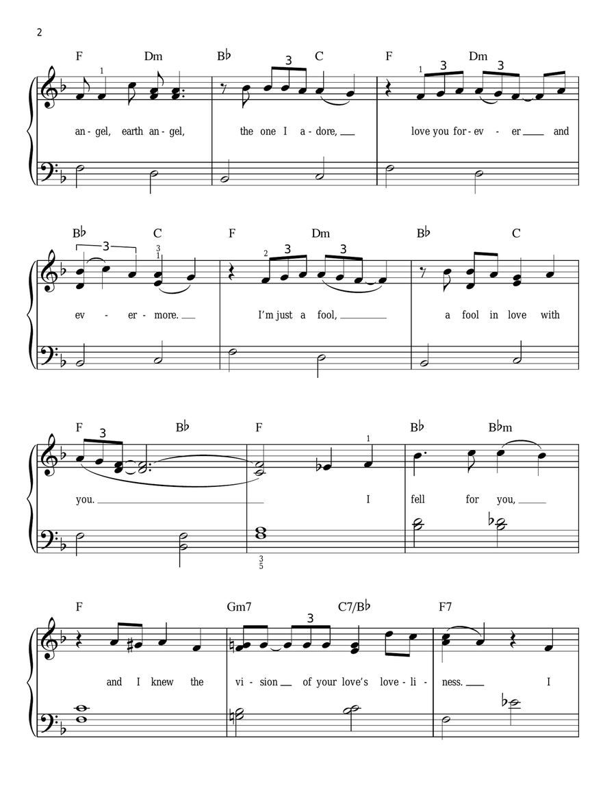 Earth Angel Easy Piano scores gallery preview page 2
