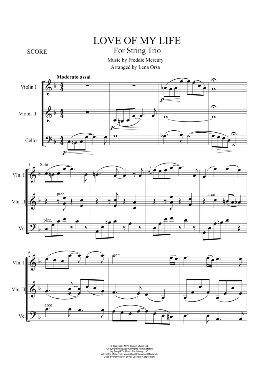 Love Of My Life Love Of My Life String Trio scores gallery preview page 1