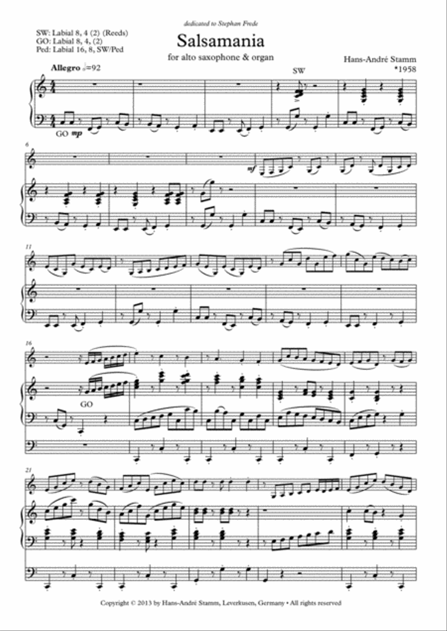 Salsamania for Alto Saxophone & Organ Woodwind Duet scores gallery preview page 2