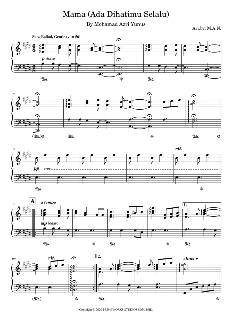 Mama (ada Dihatimu Selalu) Piano Solo scores gallery preview page 1