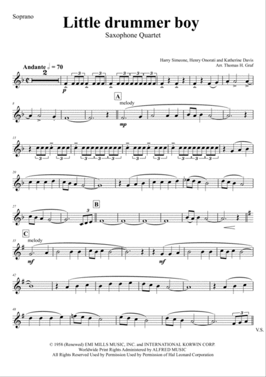 The Little Drummer Boy Saxophone Quartet scores gallery preview page 5