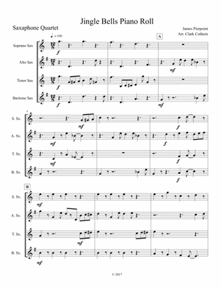 Jingle Bells Piano Roll (Saxophone Quartet)