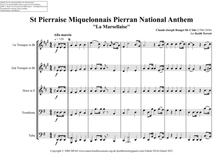 Saint-Pierrais Miquelonnais Pierrian National Anthem ''La Marsellaise'' for Brass Quintet image number null