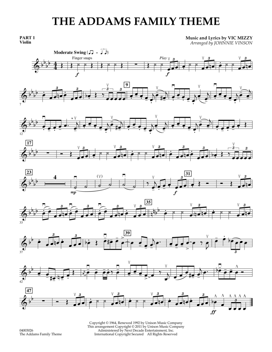 The Addams Family Theme Pt.1 Violin by Johnnie Vinson Violin