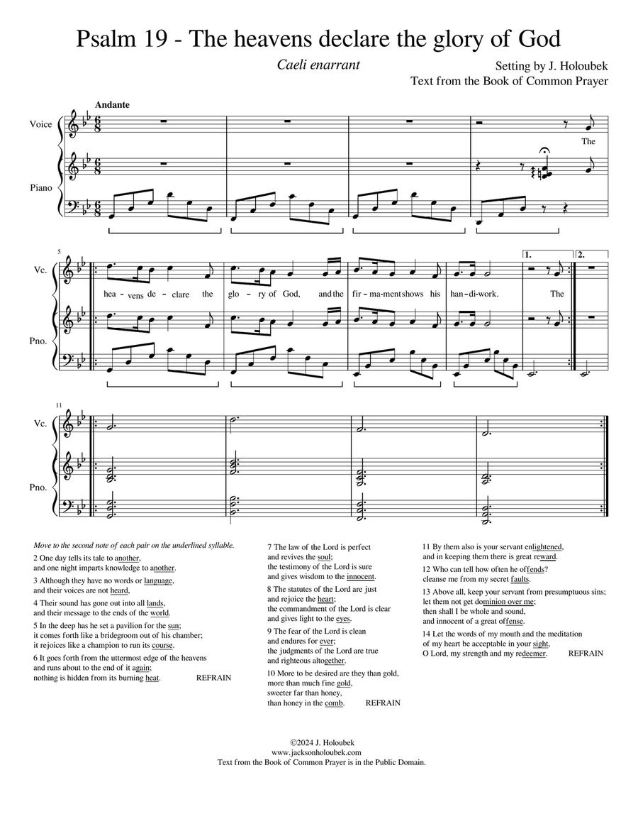 Psalm 19 BCP - for cantor with congregational refrain Piano, Vocal scores gallery preview page 1