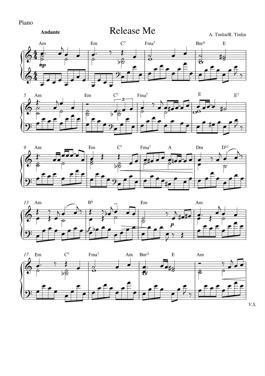 Release Me Release Me Piano, Vocal, Guitar scores gallery preview page 1