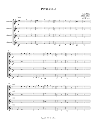 Pavana 3 (Guitar Quartet) - Score and Parts