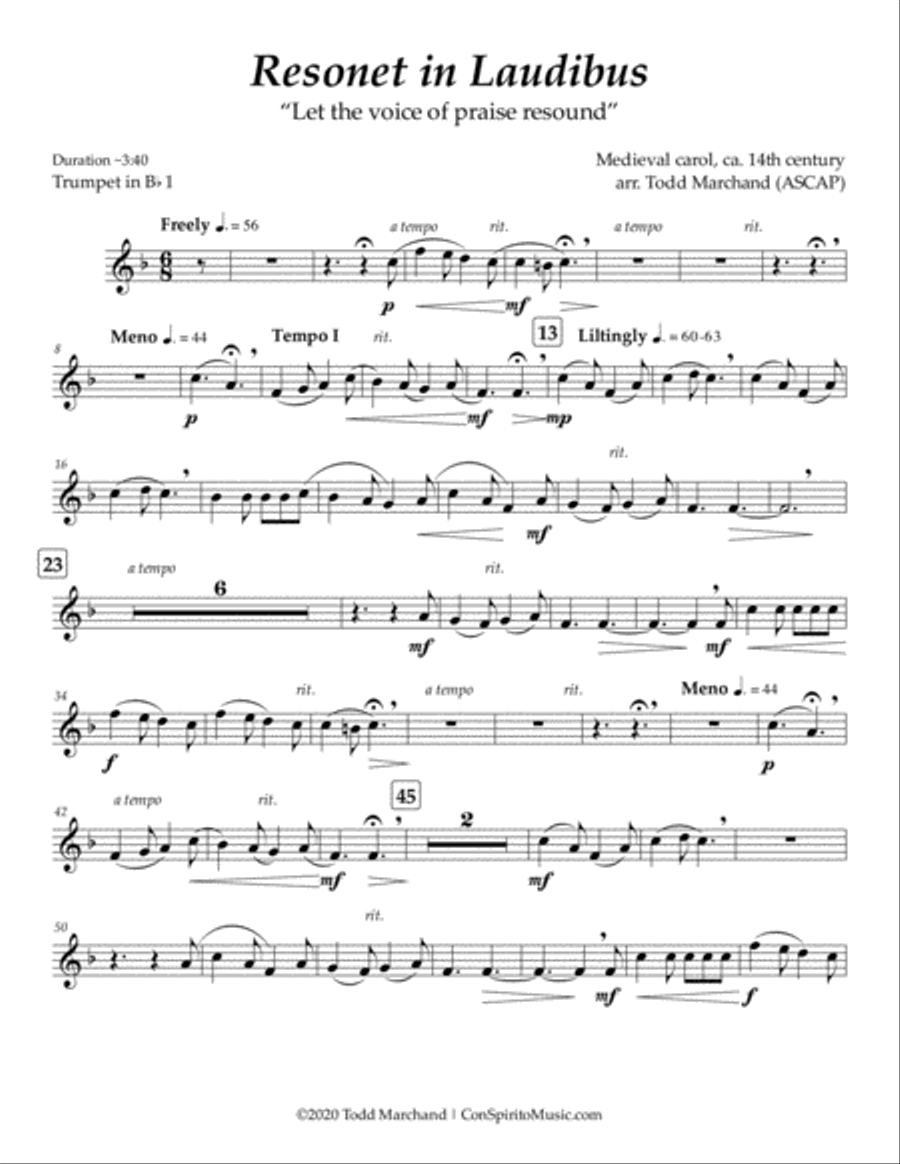 Resonet in Laudibus ("Joseph Dearest, Joseph Mine") - brass quintet image number null