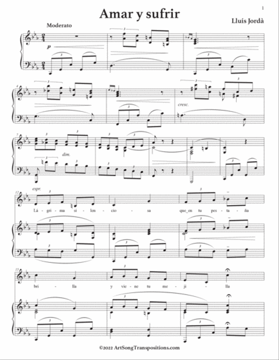 JORDÀ: Amar y sufrir (transposed to C minor) Voice scores gallery preview page 2