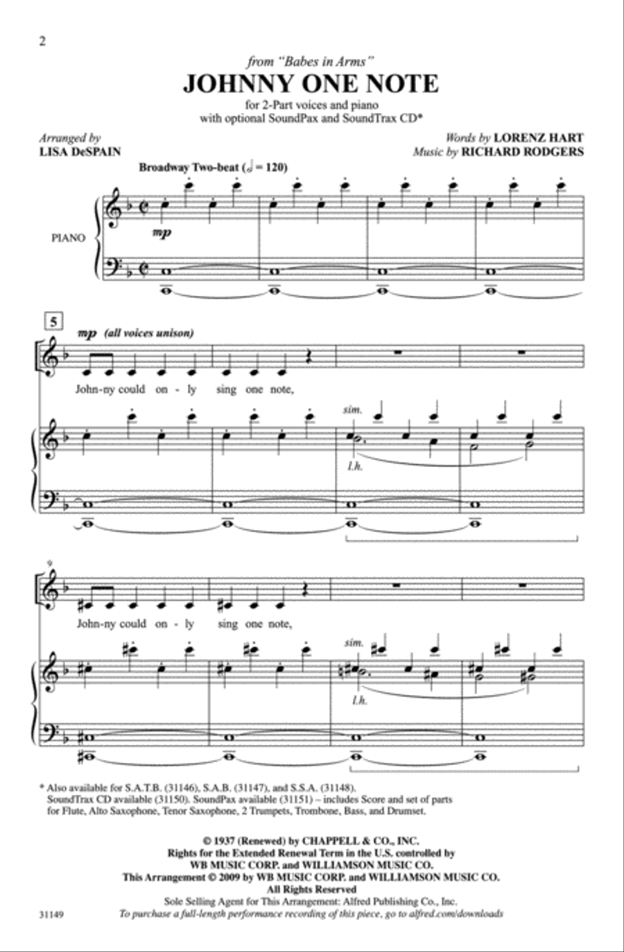 Johnny One Note 2-Part scores gallery preview page 13