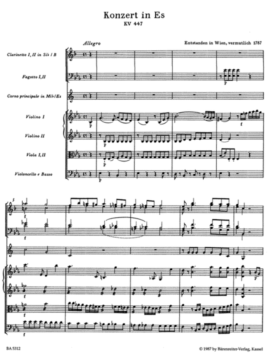 Concerto for Horn and Orchestra, No. 3 E flat major, KV 447