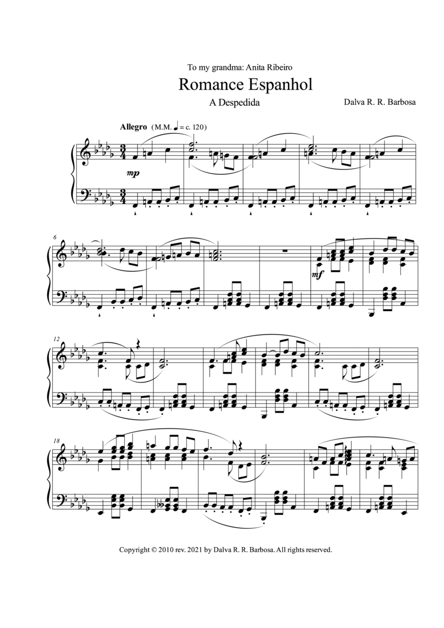 Romance Espanhol: A despedida Piano Solo scores gallery preview page 1