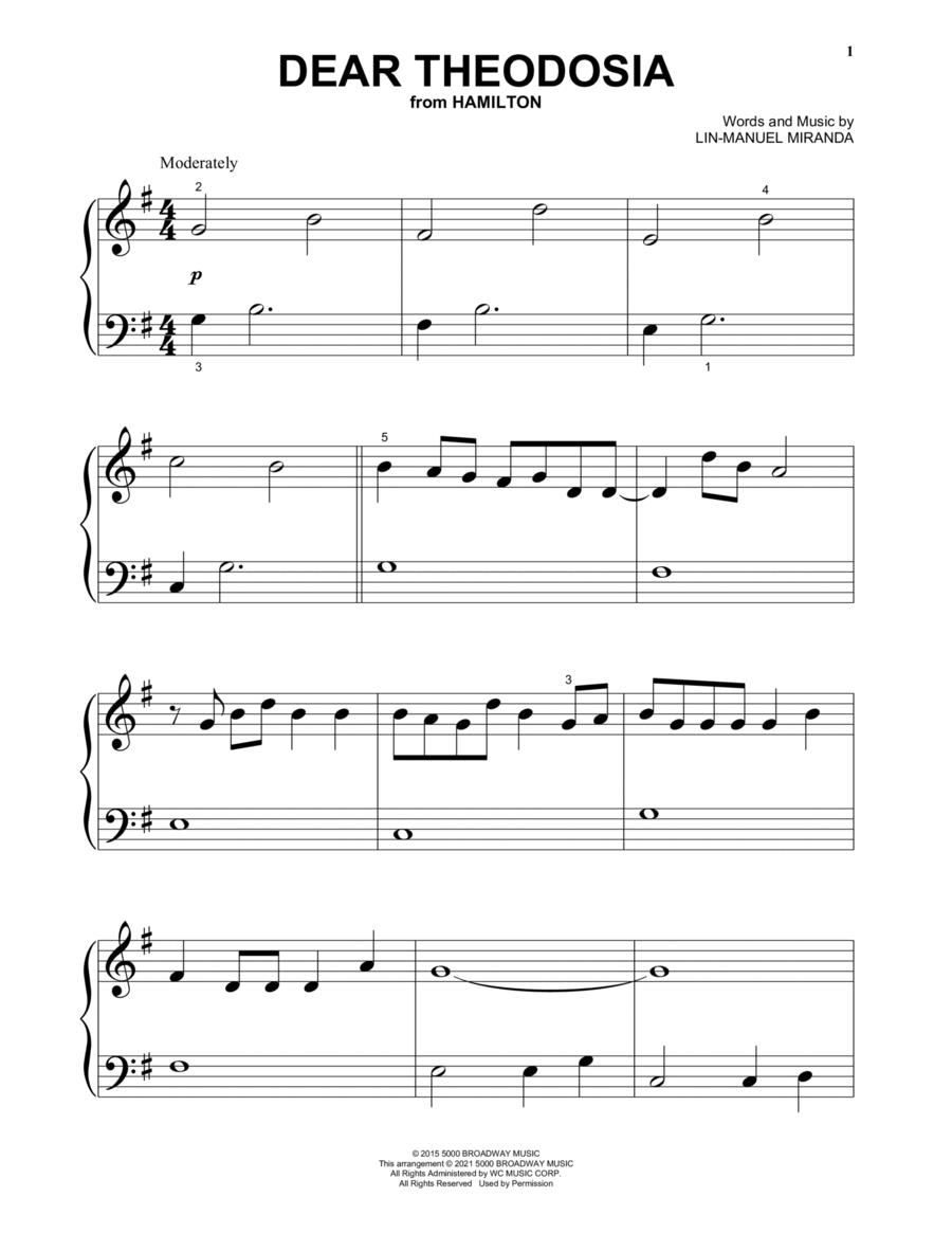 Dear Theodosia (from Hamilton) Piano Solo scores gallery preview page 1