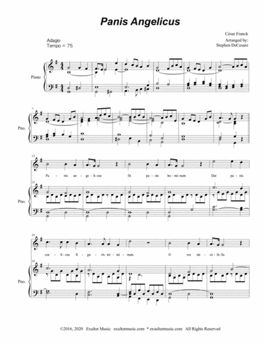 Panis Angelicus (for Unison choir - Medium Key - Piano accompaniment) image number null