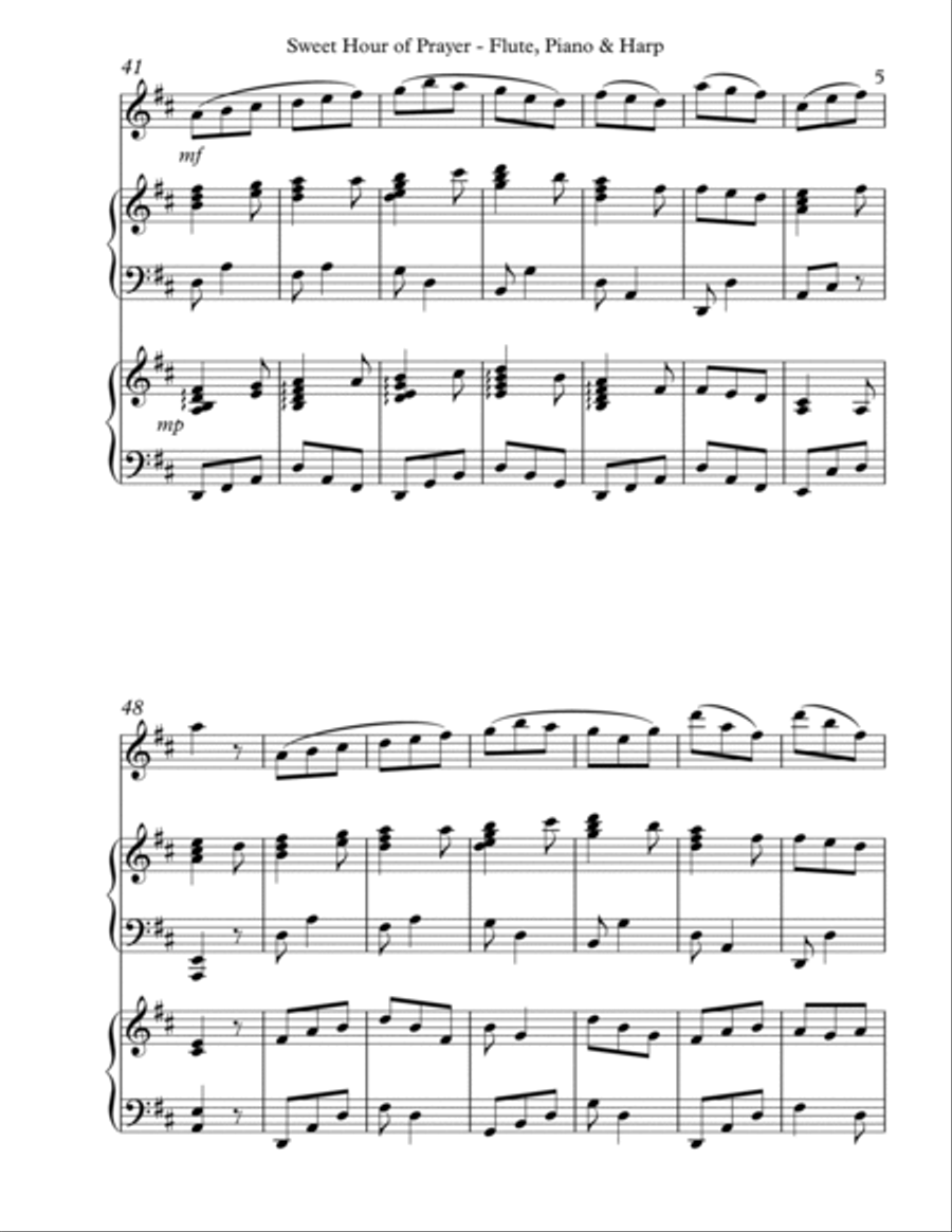Sweet Hour of Prayer, Trio for Flute, Piano & Harp Flute Solo scores gallery preview page 5