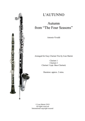 Autunno - Autumn from The Four Seasons - Antonio Vivaldi - for Easy Clarinet Trio (opt. Bass)
