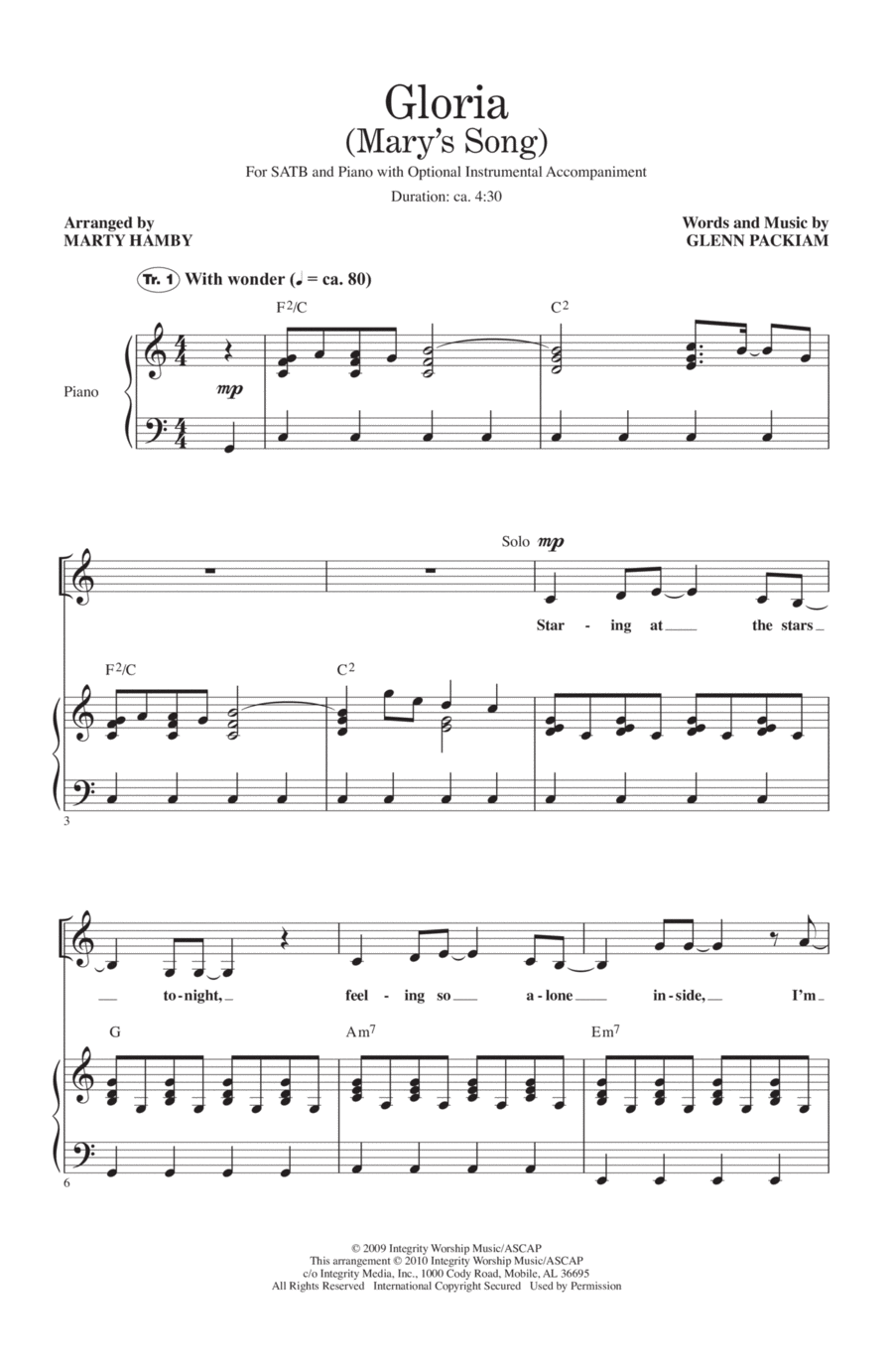 Gloria (Mary's Song) 4-Part scores gallery preview page 1