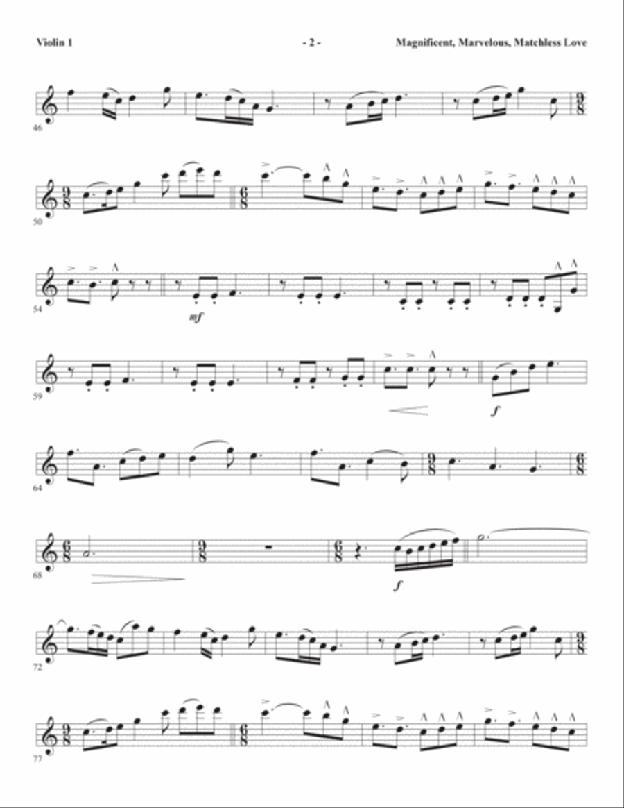 Magnificent, Marvelous, Matchless Love (arr. Joseph M. Martin) - Violin 1 Choir scores gallery preview page 2
