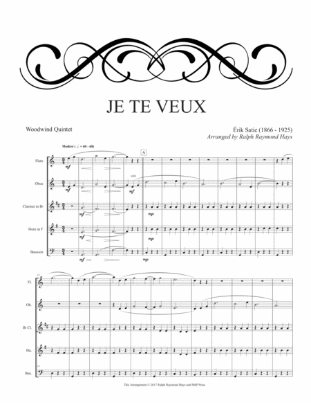 Je Te Veux (for woodwind quintet) image number null