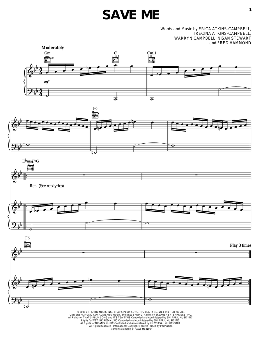 Save Me Save Me Piano, Vocal, Guitar scores gallery preview page 1