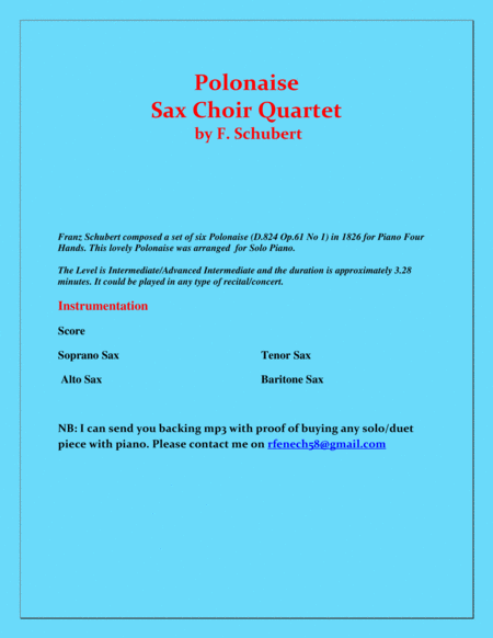 Polonaise - F. Schubert - Saxophone Choir Quartet - Chamber music - Intermediate image number null