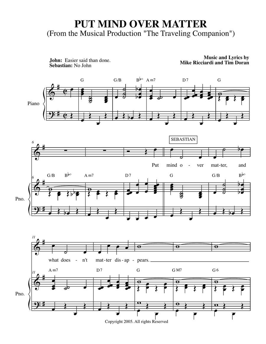 PUT MIND OVER MATTER Piano, Vocal scores gallery preview page 1