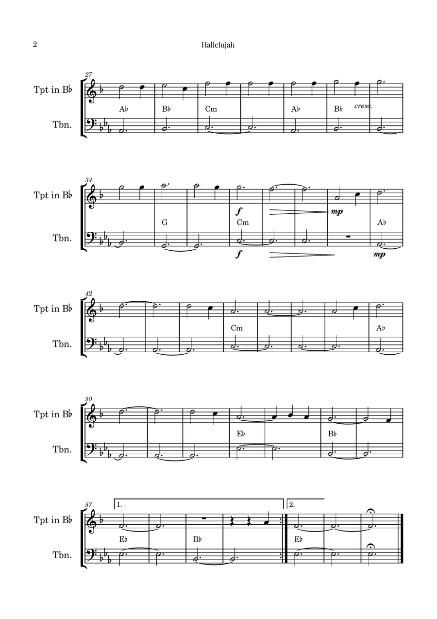 Hallelujah Brass Duet scores gallery preview page 2