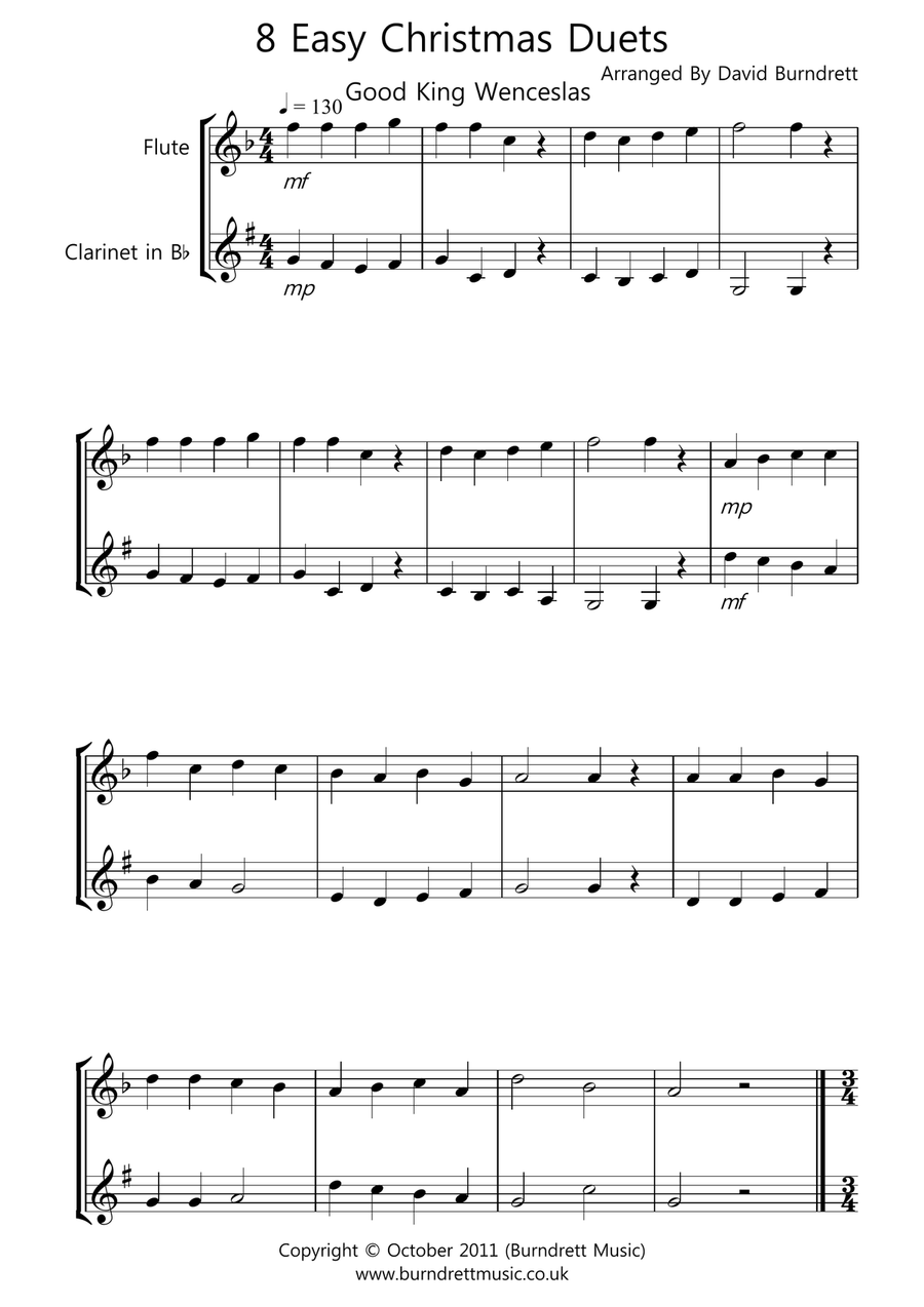 8 Christmas Duets for Flute And Clarinet Woodwind Duet scores gallery preview page 1