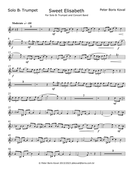 Sweet Elisabeth, arranged for Solo B flat Trumpet and Concert Band Letter Size image number null