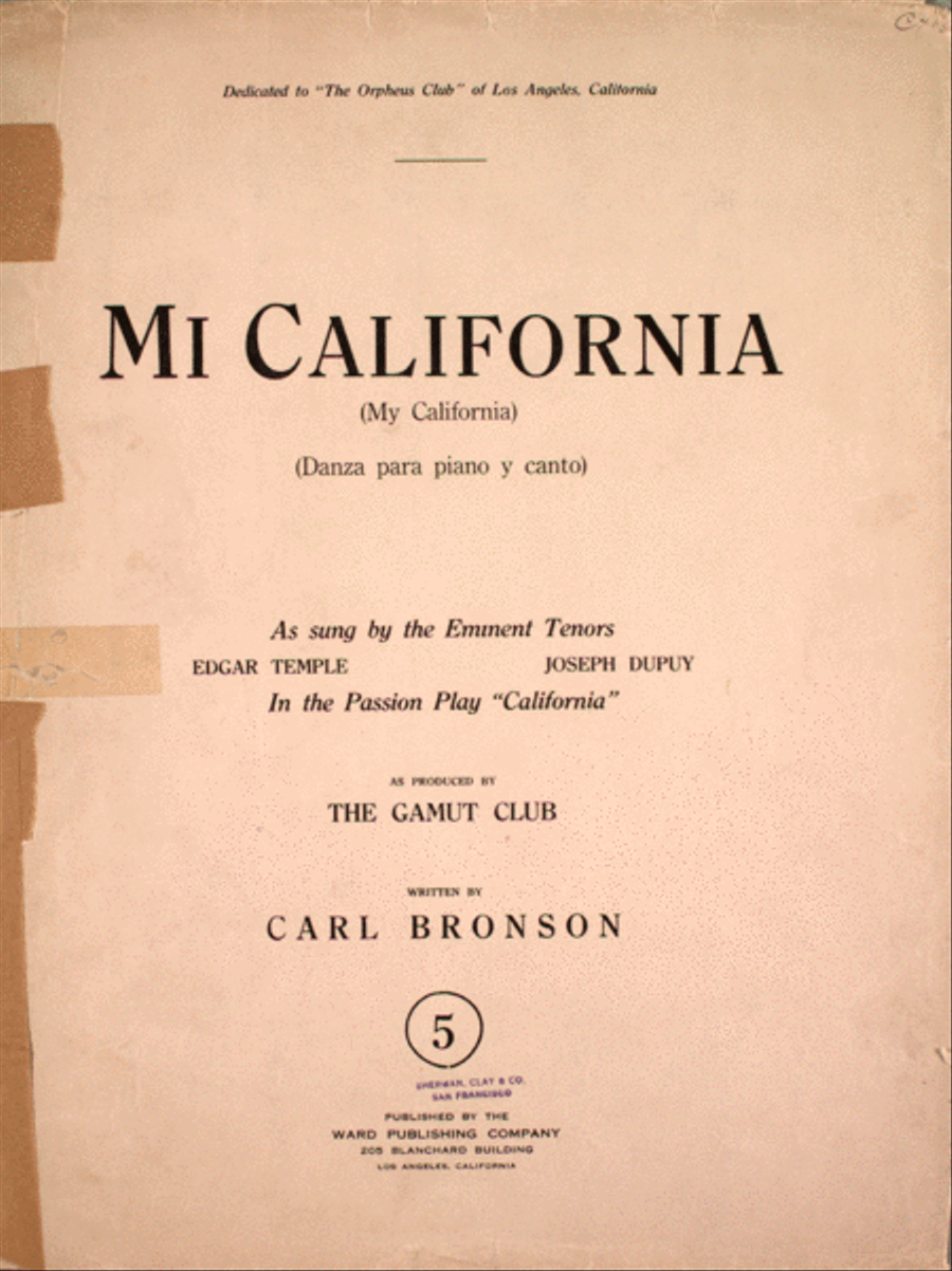 Mi California (My California). (Danza para piano y canto) Voice scores gallery preview page 1